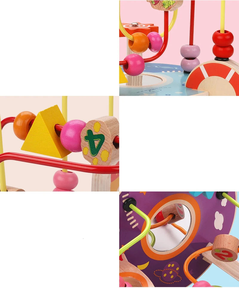 Big Montessori Wooden Toys Kids Circles Bead Wire Maze Roller Coaster Toddler Early Educational Puzzles Toy for Children infant