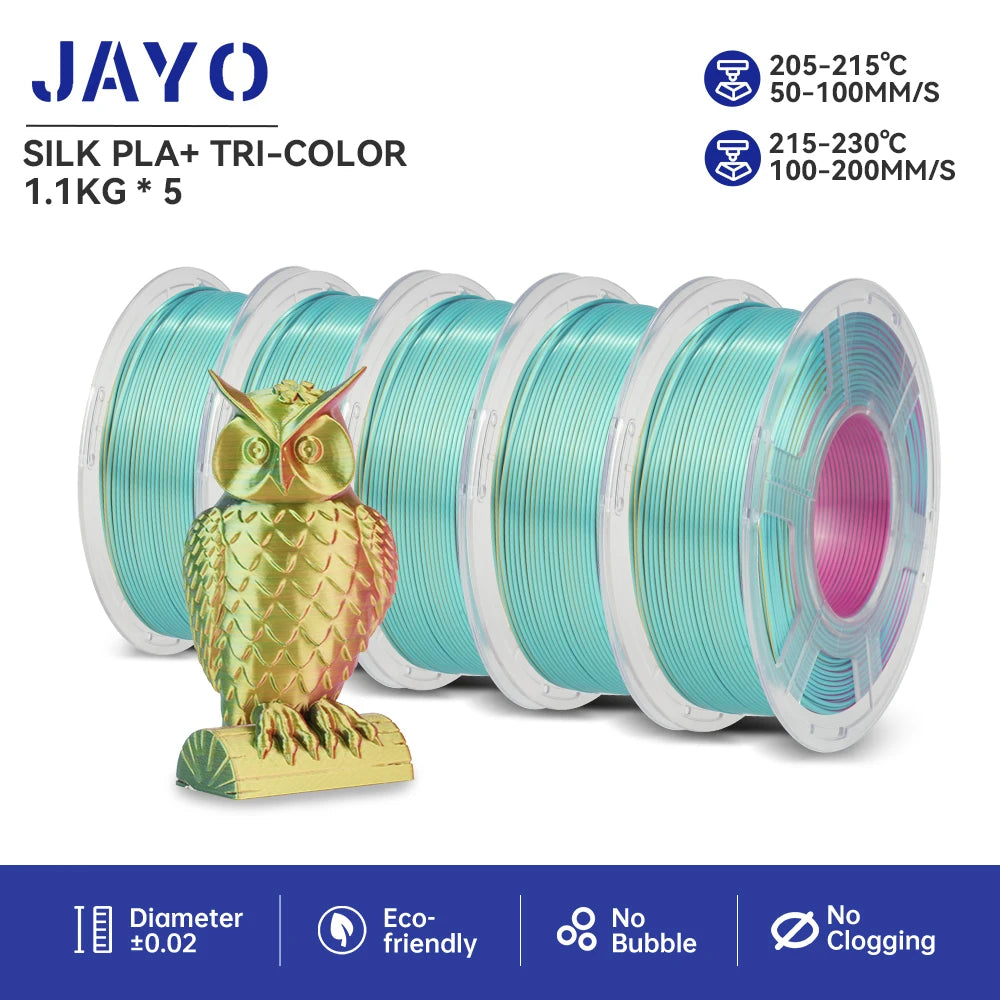 JAYO PLA+ Silk Rainbow 3D Printer Filament β 1.75mm Tri-Color No-Bubble High-Gloss Finish for FDM Printers