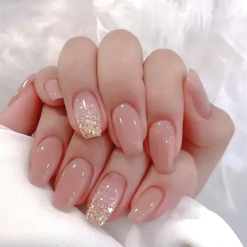 24Pcs Wine Red Press-On Nails β Short Square & Round Tips with Glitter Finish + Nail Glue