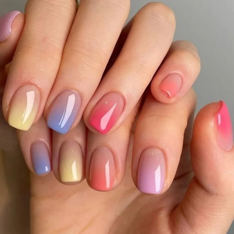 24pcs Blue Heart Press-On Nails – 3D Valentine’s Design | Short Square Ballet Fake Nail Set for Women & Girls