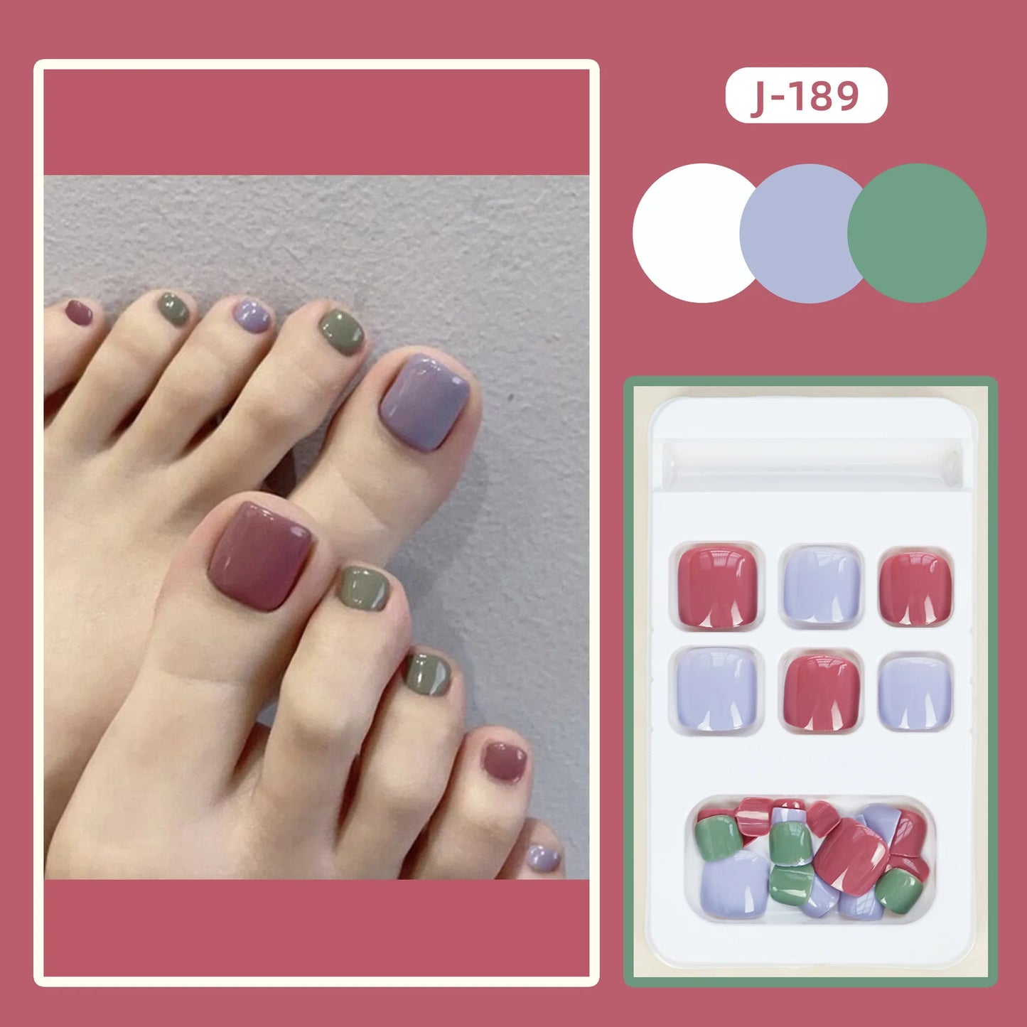 Colorful Press-On Toe Nails β 24pcs Full Cover Summer Style for Girls & Women