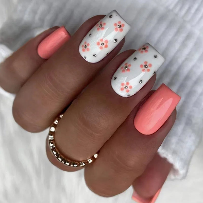 24pcs Blue Heart Press-On Nails – 3D Valentine’s Design | Short Square Ballet Fake Nail Set for Women & Girls