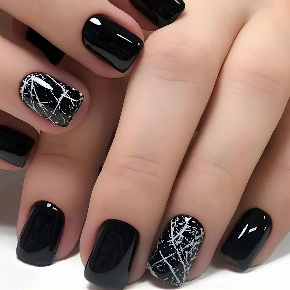 24Pcs Wine Red Press-On Nails β Short Square & Round Tips with Glitter Finish + Nail Glue