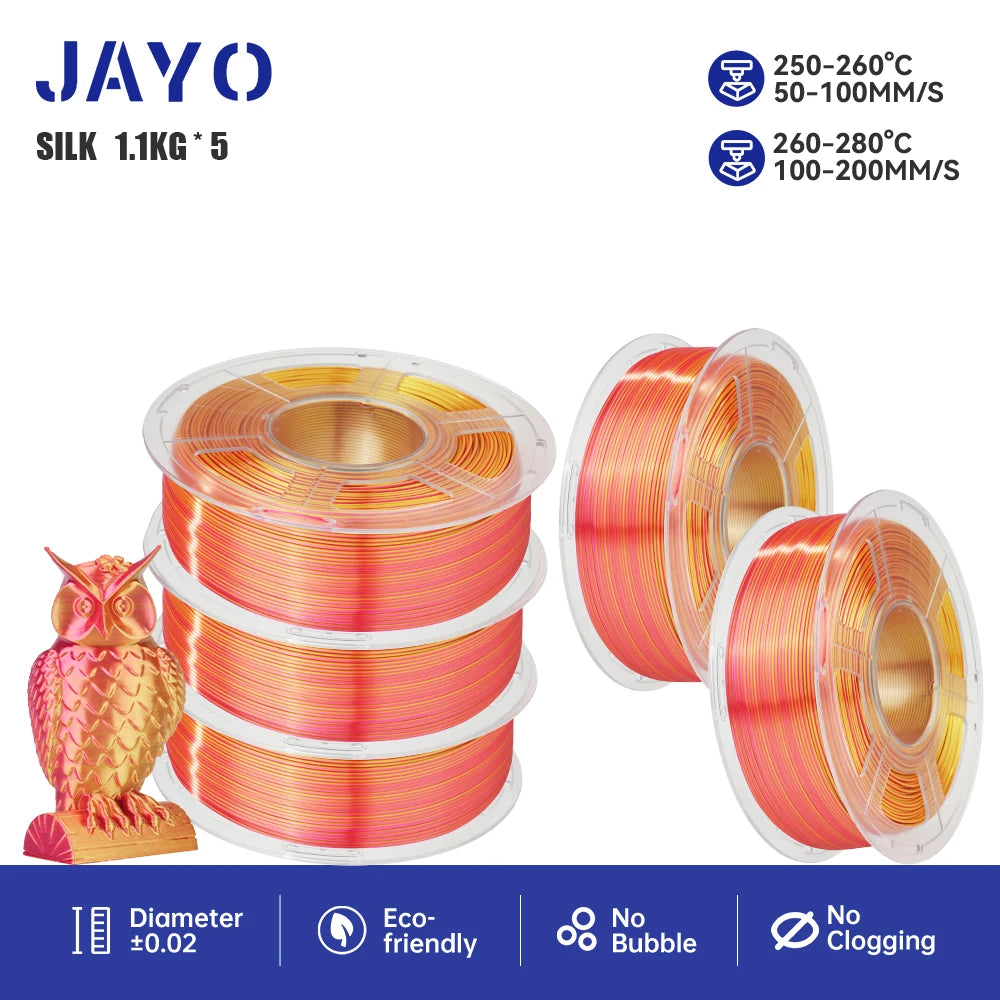 JAYO PLA+ Silk Rainbow 3D Printer Filament β 1.75mm Tri-Color No-Bubble High-Gloss Finish for FDM Printers
