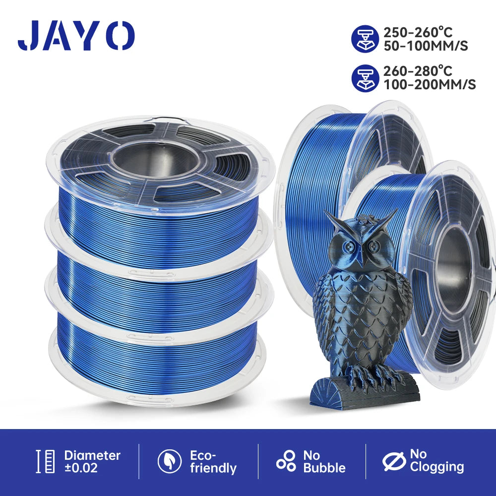 JAYO PLA+ Silk Rainbow 3D Printer Filament β 1.75mm Tri-Color No-Bubble High-Gloss Finish for FDM Printers