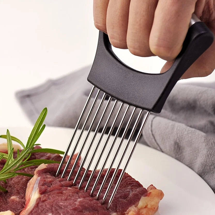 Stainless Steel Onion Slicer Holder, Multipurpose Meat Tenderizers, Vegetable Potato Tomato Lemon Cutting Tool, Full Grip Ha