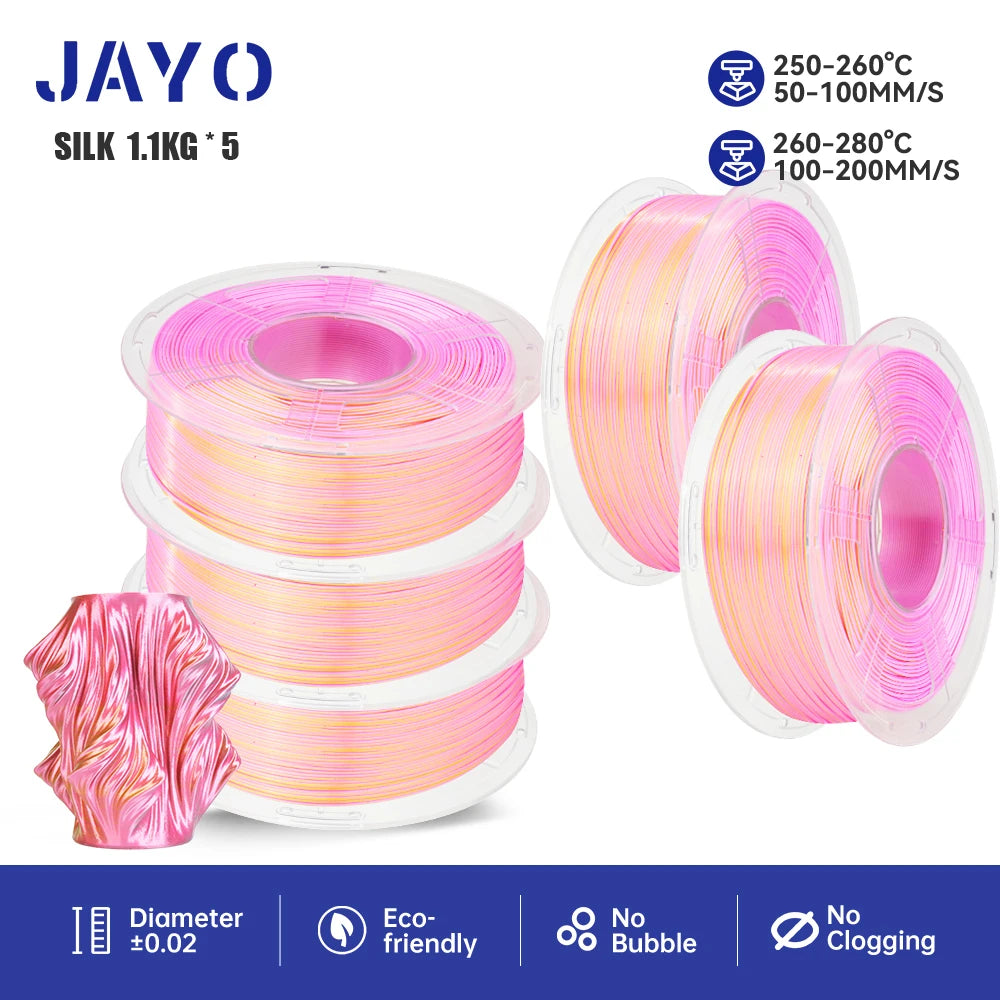 JAYO PLA+ Silk Rainbow 3D Printer Filament β 1.75mm Tri-Color No-Bubble High-Gloss Finish for FDM Printers