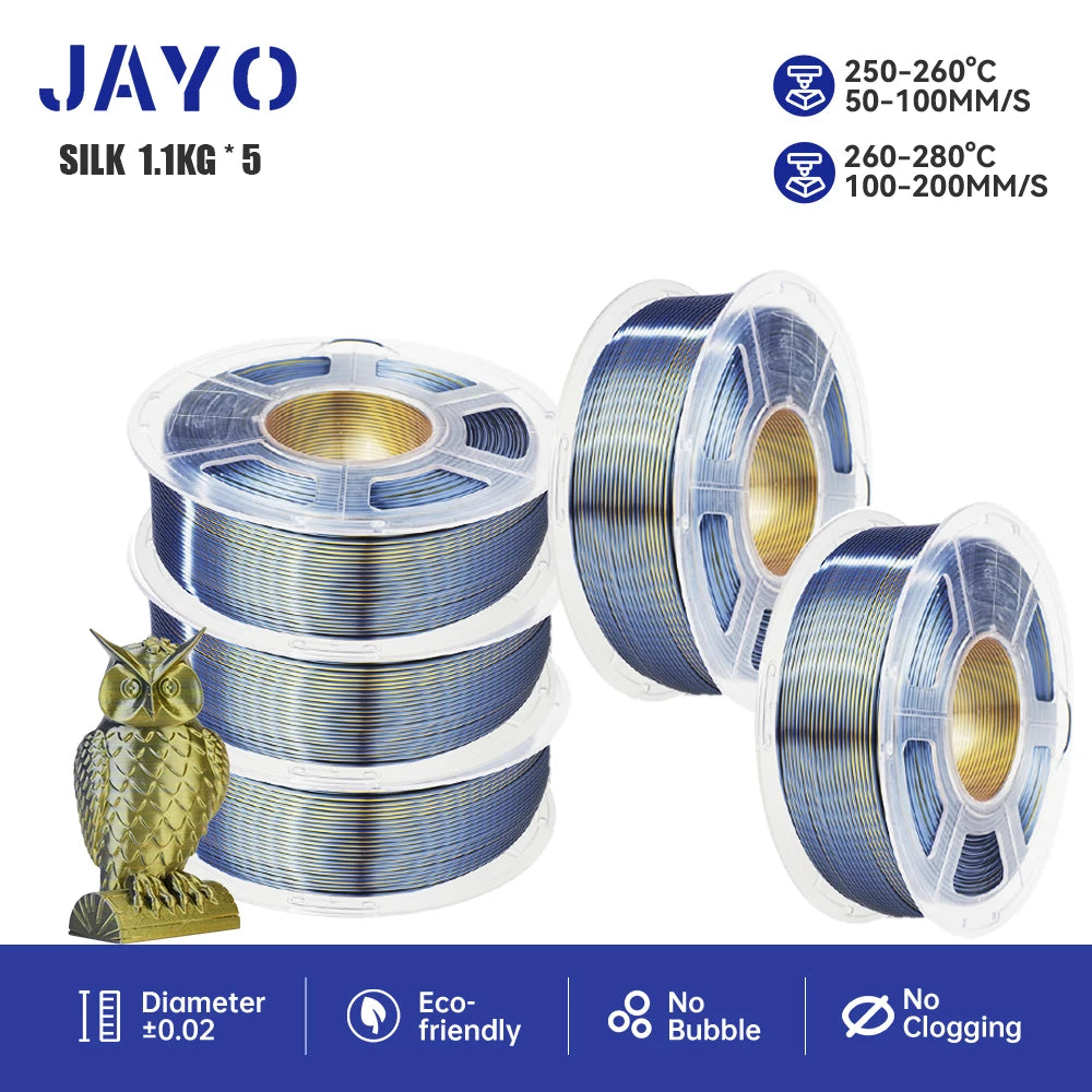 JAYO PLA+ Silk Rainbow 3D Printer Filament β 1.75mm Tri-Color No-Bubble High-Gloss Finish for FDM Printers