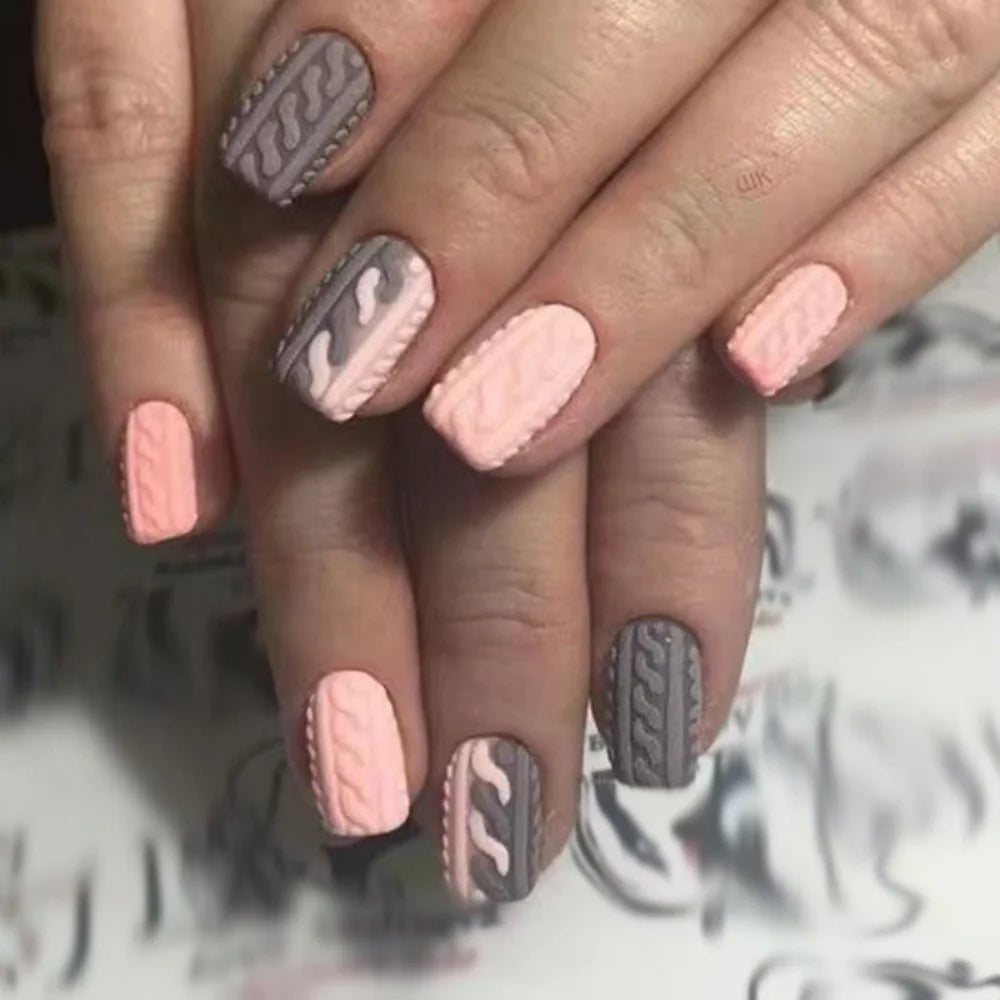 24pcs Blue Heart Press-On Nails – 3D Valentine’s Design | Short Square Ballet Fake Nail Set for Women & Girls