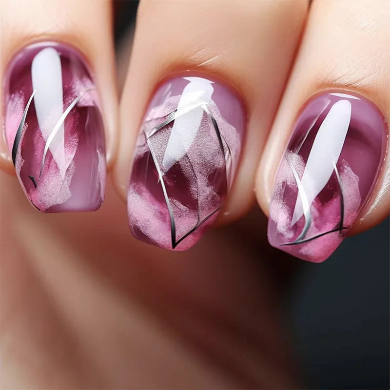 24pcs Blue Heart Press-On Nails – 3D Valentine’s Design | Short Square Ballet Fake Nail Set for Women & Girls