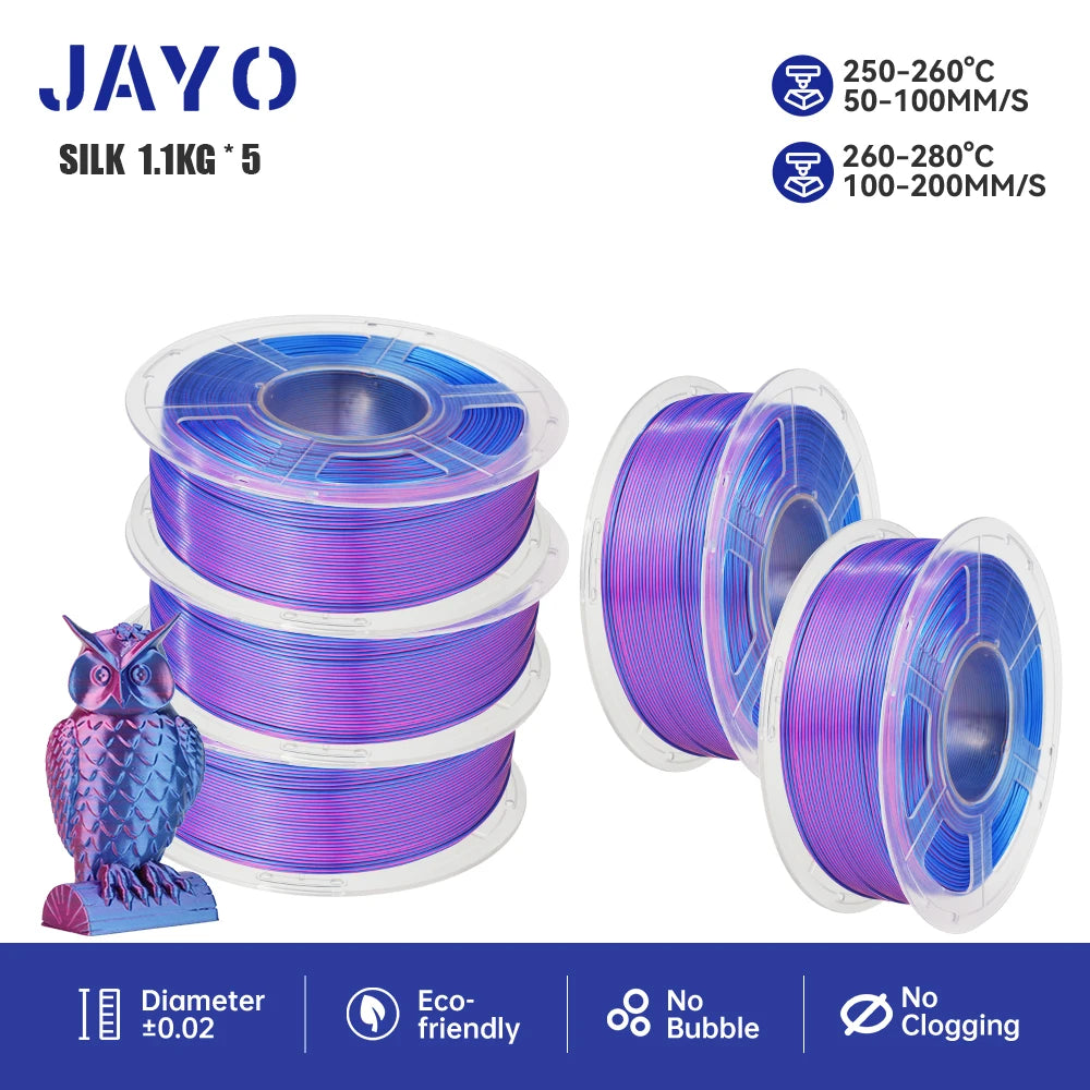 JAYO PLA+ Silk Rainbow 3D Printer Filament β 1.75mm Tri-Color No-Bubble High-Gloss Finish for FDM Printers