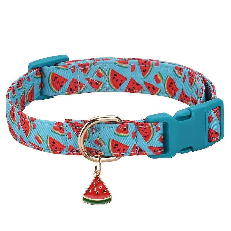 Fruit Print Polyester Dog Collar Set with Adjustable Buckles and Zinc Alloy Rings Stylish and Durable, Machine Washable