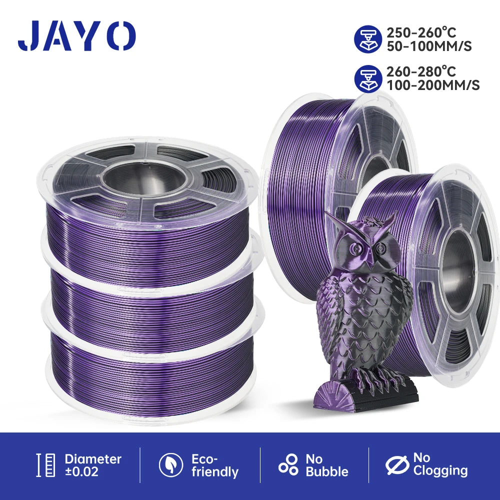 JAYO PLA+ Silk Rainbow 3D Printer Filament β 1.75mm Tri-Color No-Bubble High-Gloss Finish for FDM Printers