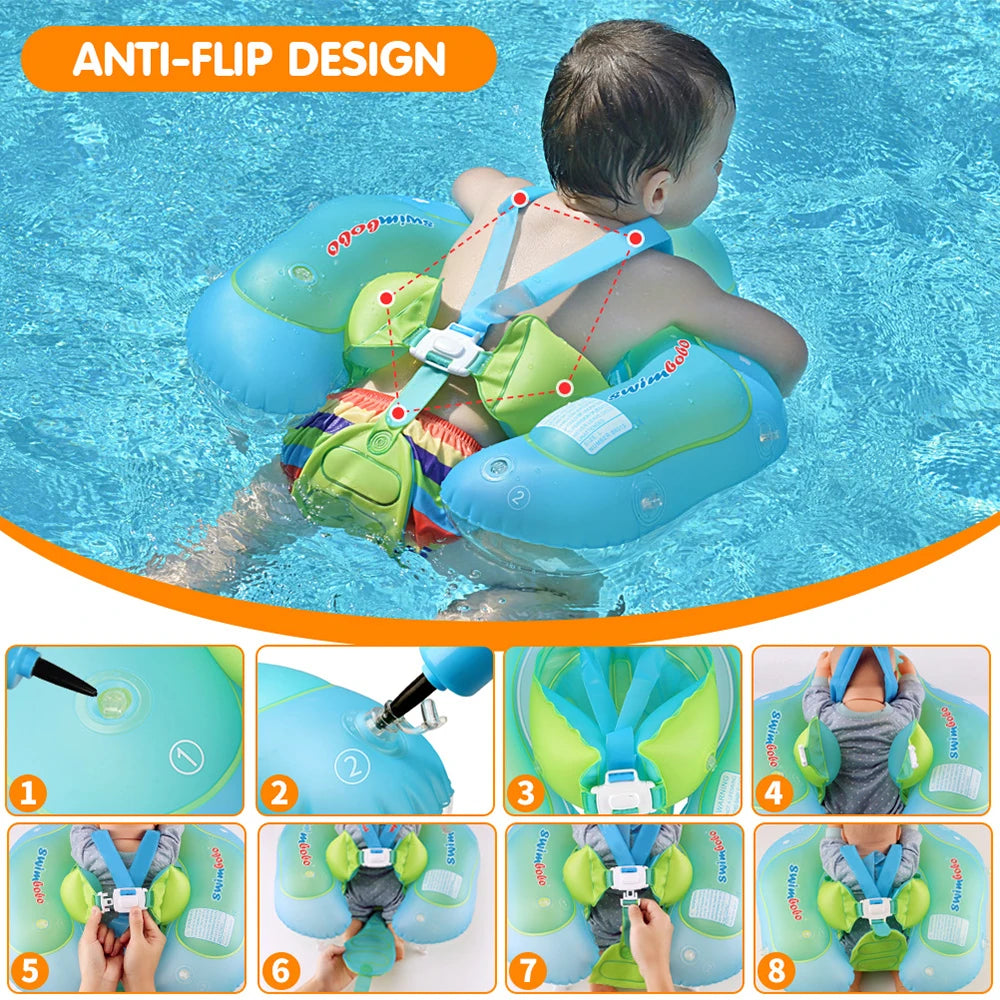 New Upgrades Inflatable Baby Swimming Ring with Removable Sun Canopy Floating Swimming Pool Swim Trainer Summer Bathing Toys
