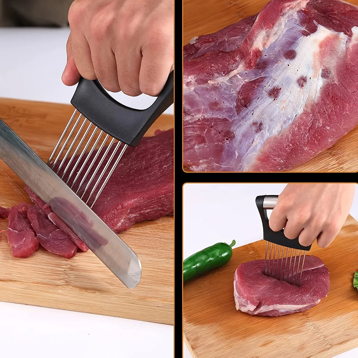 Stainless Steel Onion Slicer Holder, Multipurpose Meat Tenderizers, Vegetable Potato Tomato Lemon Cutting Tool, Full Grip Ha