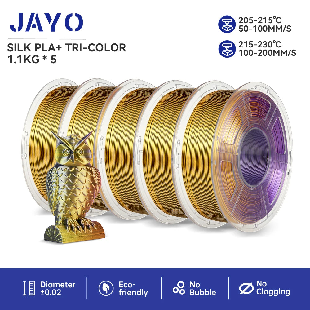 JAYO PLA+ Silk Rainbow 3D Printer Filament β 1.75mm Tri-Color No-Bubble High-Gloss Finish for FDM Printers