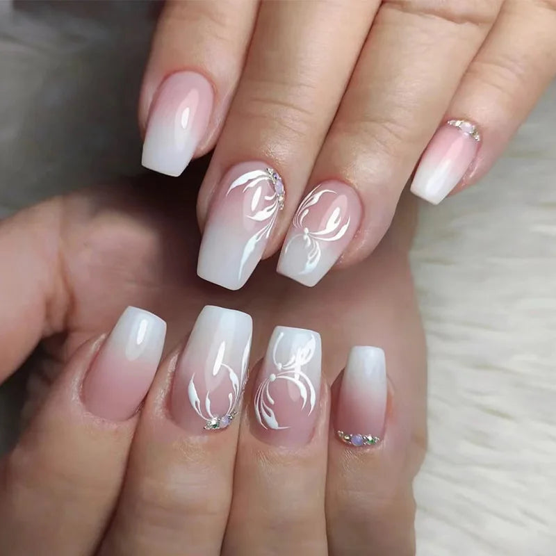 24pcs Blue Heart Press-On Nails – 3D Valentine’s Design | Short Square Ballet Fake Nail Set for Women & Girls