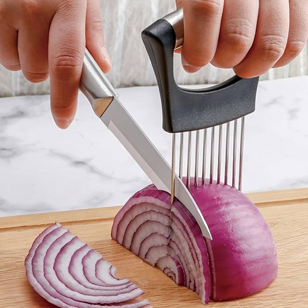 Stainless Steel Onion Slicer Holder, Multipurpose Meat Tenderizers, Vegetable Potato Tomato Lemon Cutting Tool, Full Grip Ha