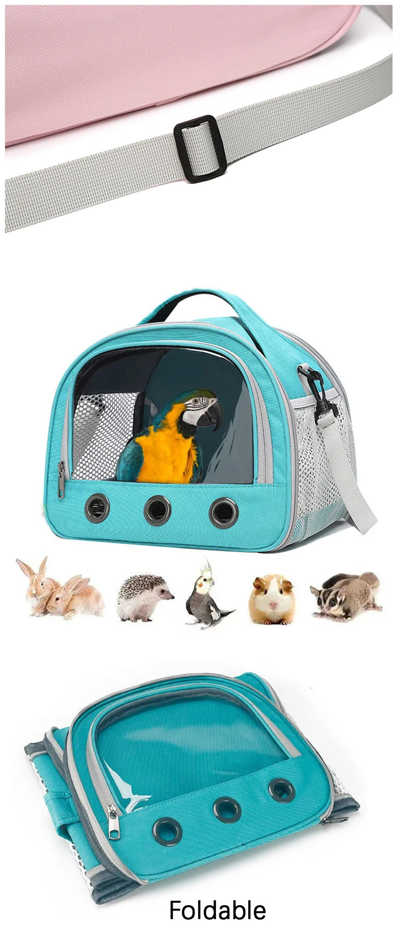Foldable Cat Dog Bird Rabbit Carrier Bag With Thick Cotton Cushion Pet Aviation Backpack Anti-suffocation Portable Travel Bag