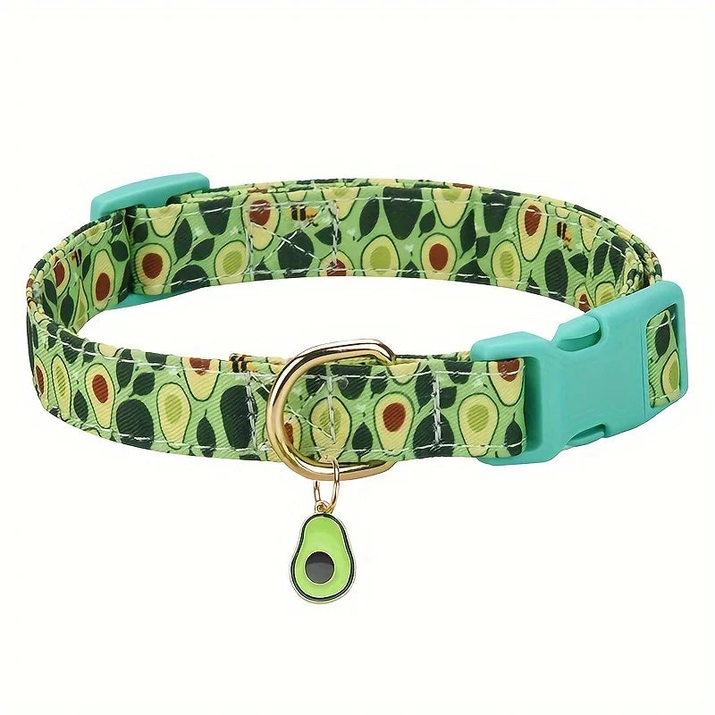 Fruit Print Polyester Dog Collar Set with Adjustable Buckles and Zinc Alloy Rings Stylish and Durable, Machine Washable