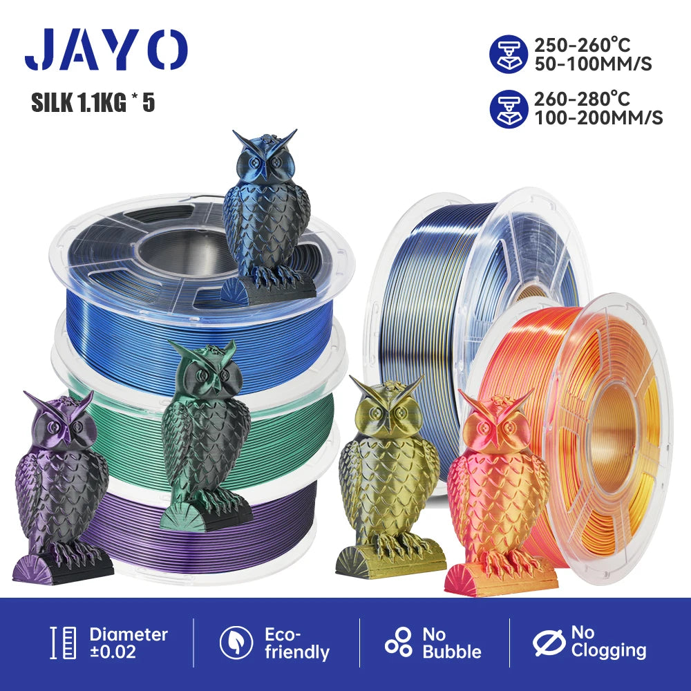 JAYO PLA+ Silk Rainbow 3D Printer Filament β 1.75mm Tri-Color No-Bubble High-Gloss Finish for FDM Printers