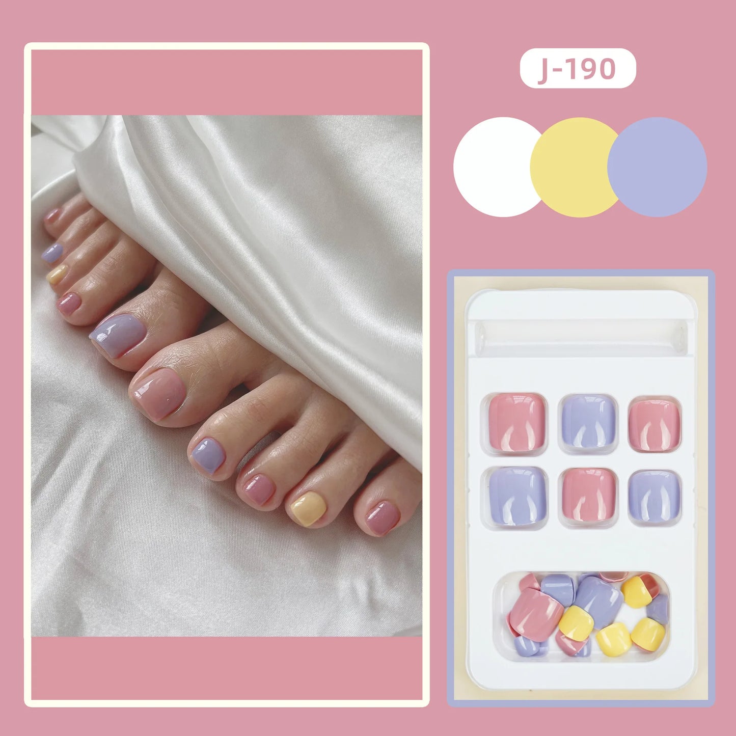Colorful Press-On Toe Nails β 24pcs Full Cover Summer Style for Girls & Women