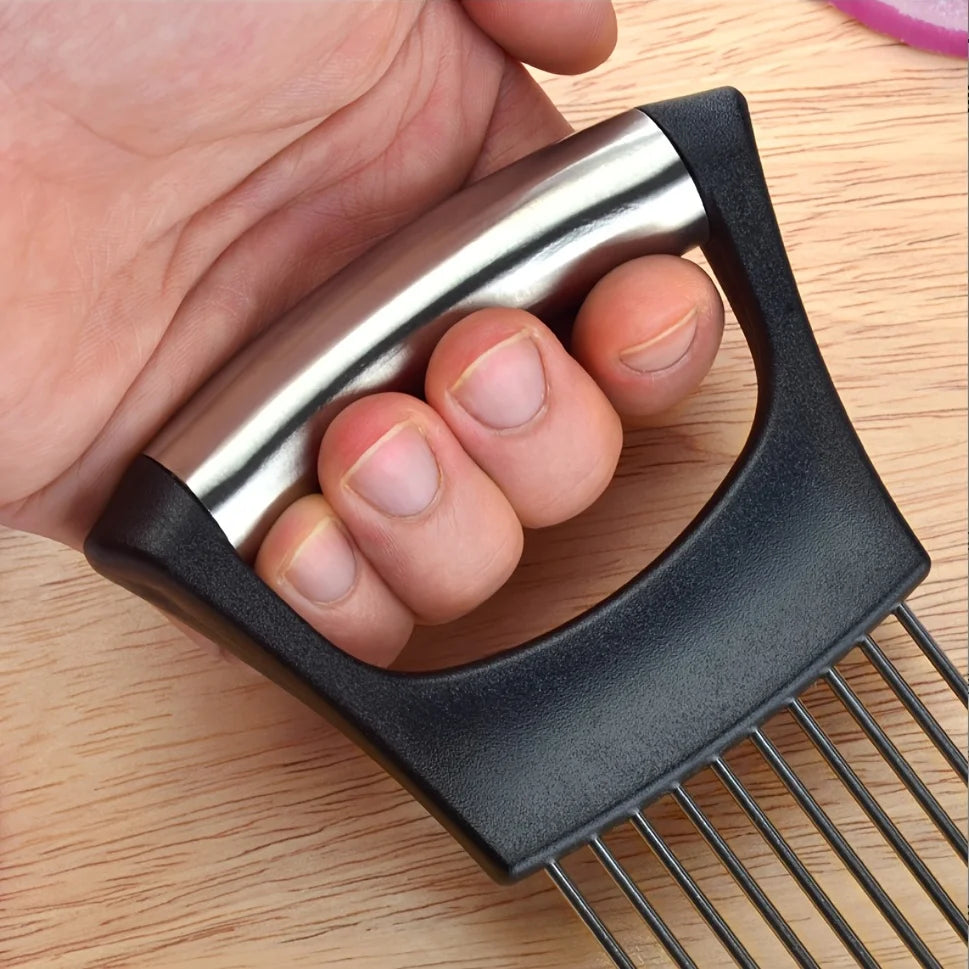 Stainless Steel Onion Slicer Holder, Multipurpose Meat Tenderizers, Vegetable Potato Tomato Lemon Cutting Tool, Full Grip Ha