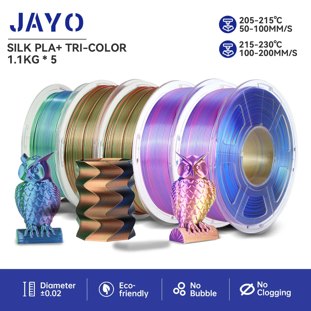 JAYO PLA+ Silk Rainbow 3D Printer Filament β 1.75mm Tri-Color No-Bubble High-Gloss Finish for FDM Printers