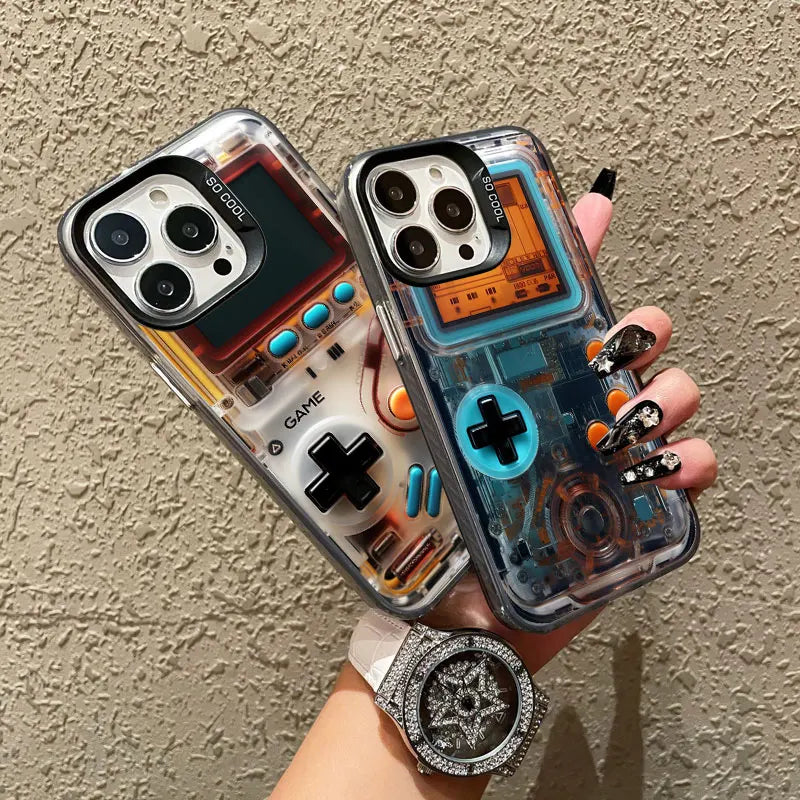 Retro Game Console Printed Pattern Phone Case For iPhone 11 12 13 14 Pro Max Mini 16 15 Pro Max Plus Shockproof Laser Back Cover