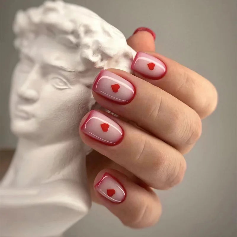 24Pcs Wine Red Press-On Nails β Short Square & Round Tips with Glitter Finish + Nail Glue