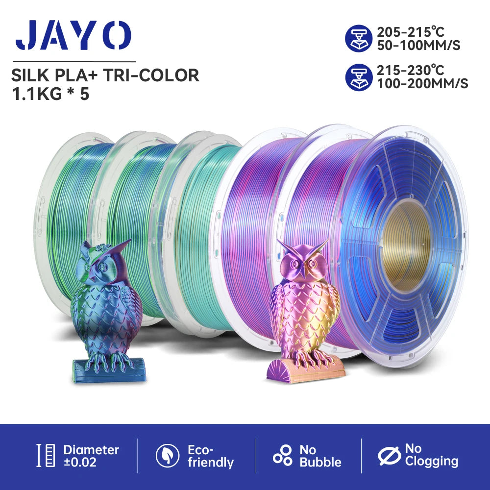 JAYO PLA+ Silk Rainbow 3D Printer Filament β 1.75mm Tri-Color No-Bubble High-Gloss Finish for FDM Printers