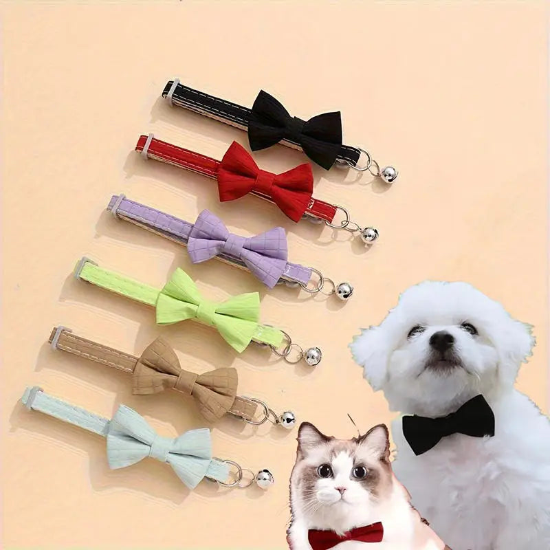 Bow Collar Solid Color Bowknot Puppy Chihuahua Adjustable Cats Accessories Safety Bell Tie Bow Buckle Pets with Collar New