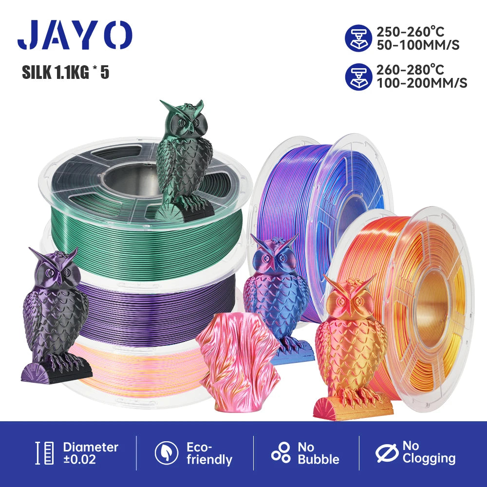 JAYO PLA+ Silk Rainbow 3D Printer Filament β 1.75mm Tri-Color No-Bubble High-Gloss Finish for FDM Printers