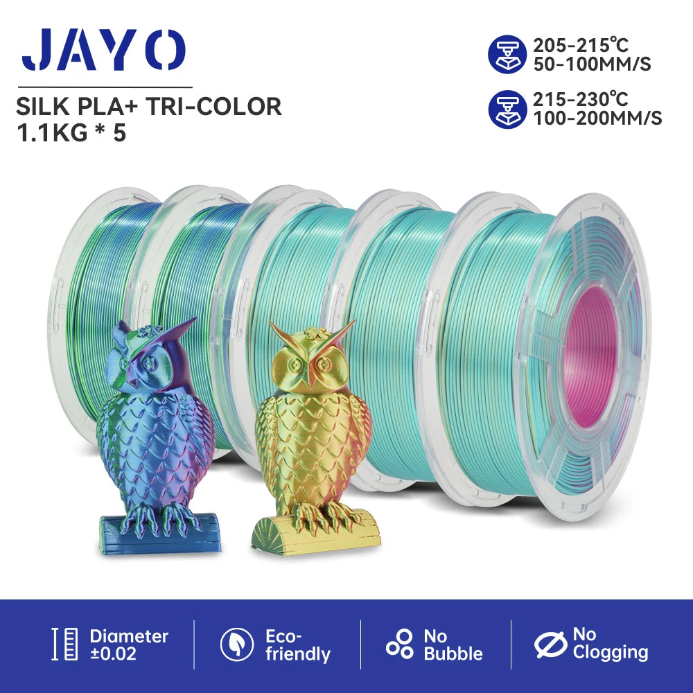 JAYO PLA+ Silk Rainbow 3D Printer Filament β 1.75mm Tri-Color No-Bubble High-Gloss Finish for FDM Printers