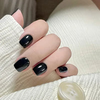 24Pcs Wine Red Press-On Nails – Short Square & Round Tips with Glitter Finish + Nail Glue