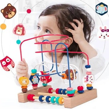 Big Montessori Wooden Toys Kids Circles Bead Wire Maze Roller Coaster Toddler Early Educational Puzzles Toy for Children infant