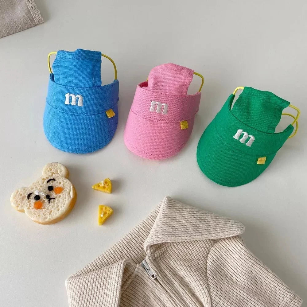 1 Piece Summer M-Shaped Embroider Three-Color Sun Hat for Dogs, Pet Cats, Pets, Elastic Pig Nose Buckle Adjustment Hat