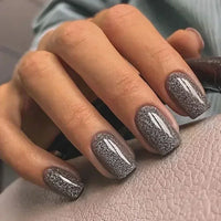 24Pcs Wine Red Press-On Nails – Short Square & Round Tips with Glitter Finish + Nail Glue