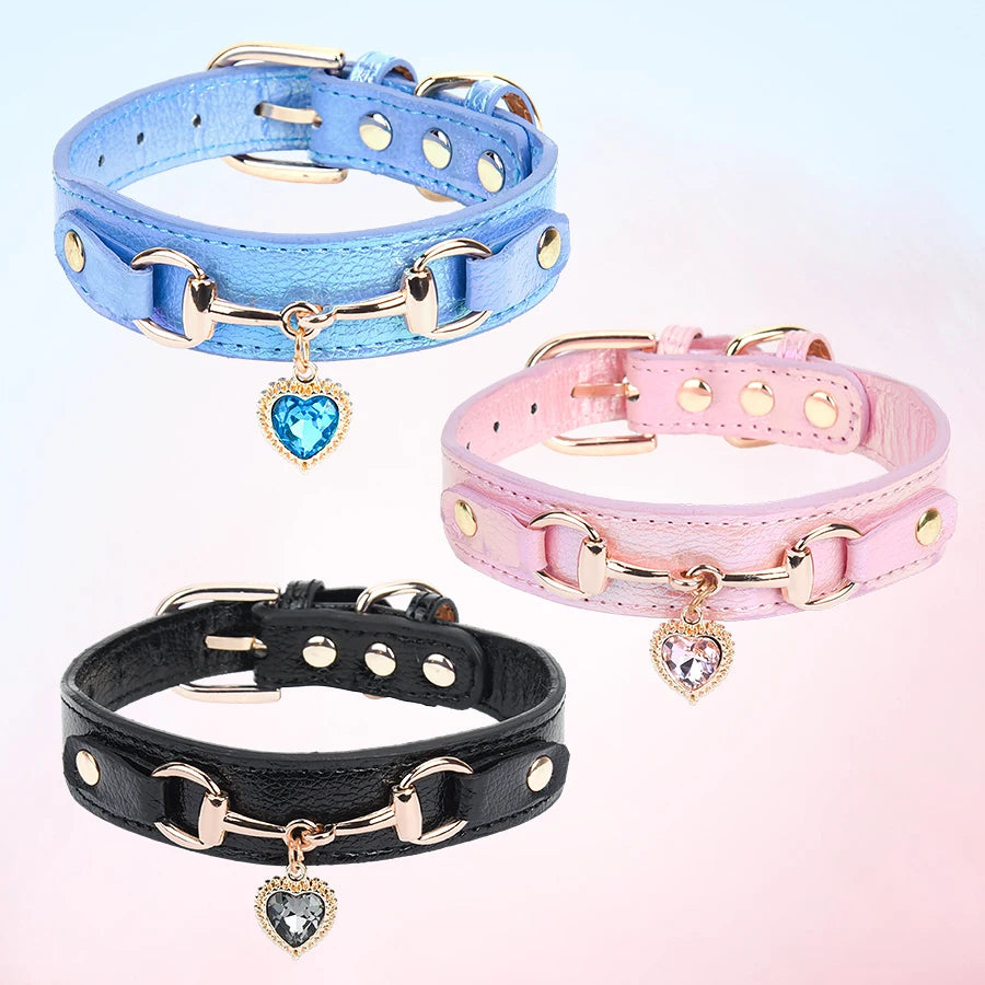 Beautiful PU pet cat&dog collar decorated with sparkling love