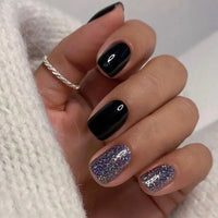 24Pcs Wine Red Press-On Nails – Short Square & Round Tips with Glitter Finish + Nail Glue