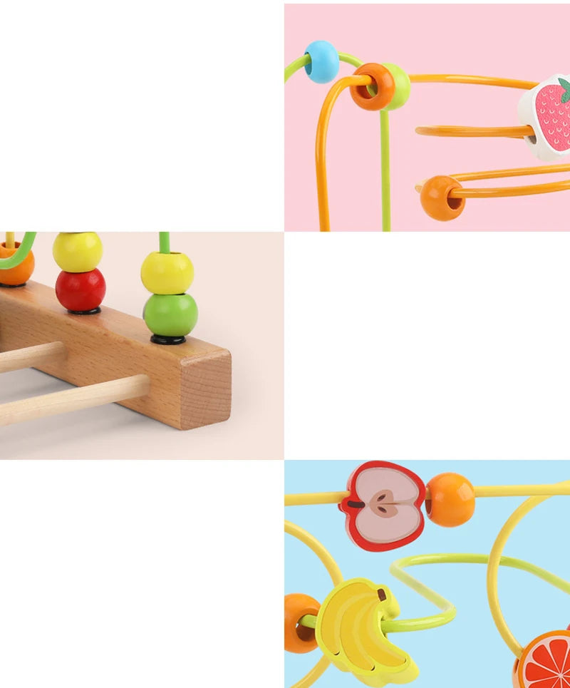 Big Montessori Wooden Toys Kids Circles Bead Wire Maze Roller Coaster Toddler Early Educational Puzzles Toy for Children infant