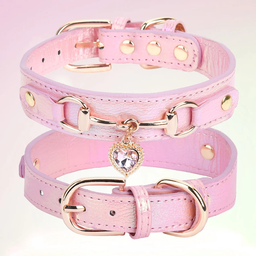 Beautiful PU pet cat&dog collar decorated with sparkling love