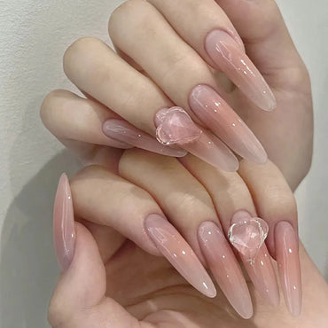 Nude Pink Press-On Nails – Long Pointed Simple Full Cover Set (24pcs)