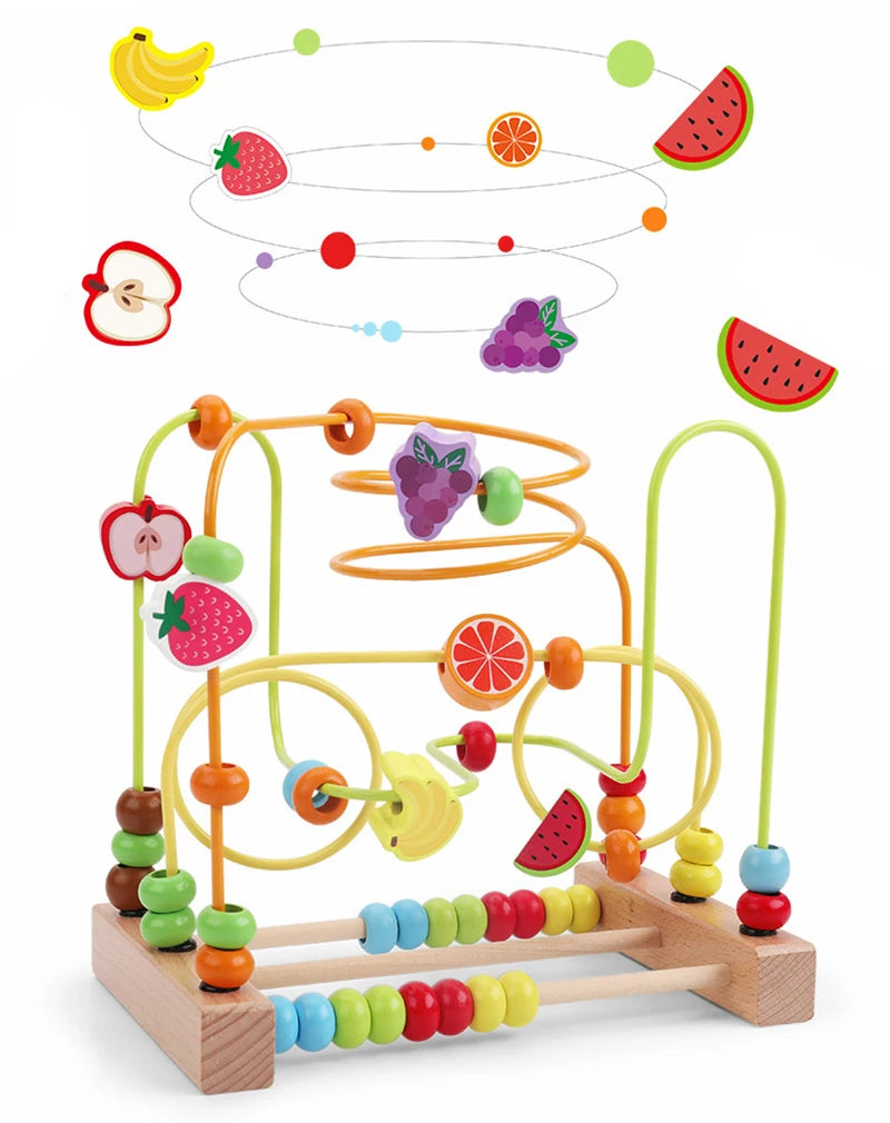 Big Montessori Wooden Toys Kids Circles Bead Wire Maze Roller Coaster Toddler Early Educational Puzzles Toy for Children infant