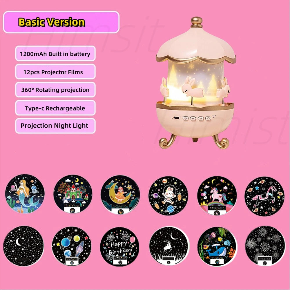 Kids Night Light Projector 21 Films & Bluetooth Music Player Rechargeable Nightlights Bedroom Decor Birthday Gift Star Projector