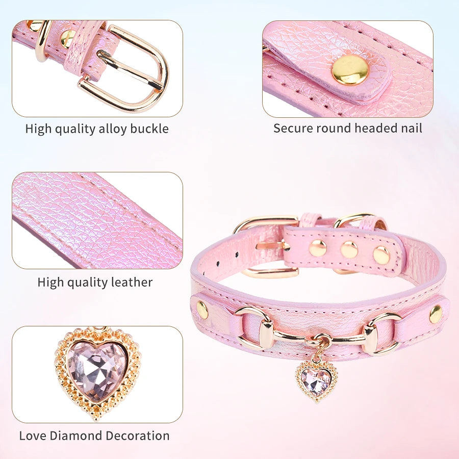 Beautiful PU pet cat&dog collar decorated with sparkling love