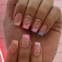 24pcs Blue Heart Press-On Nails – 3D Valentine’s Design | Short Square Ballet Fake Nail Set for Women & Girls