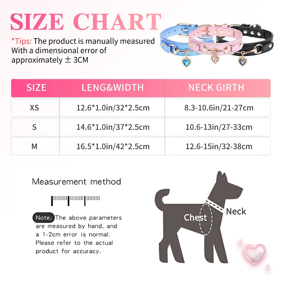 Beautiful PU pet cat&dog collar decorated with sparkling love