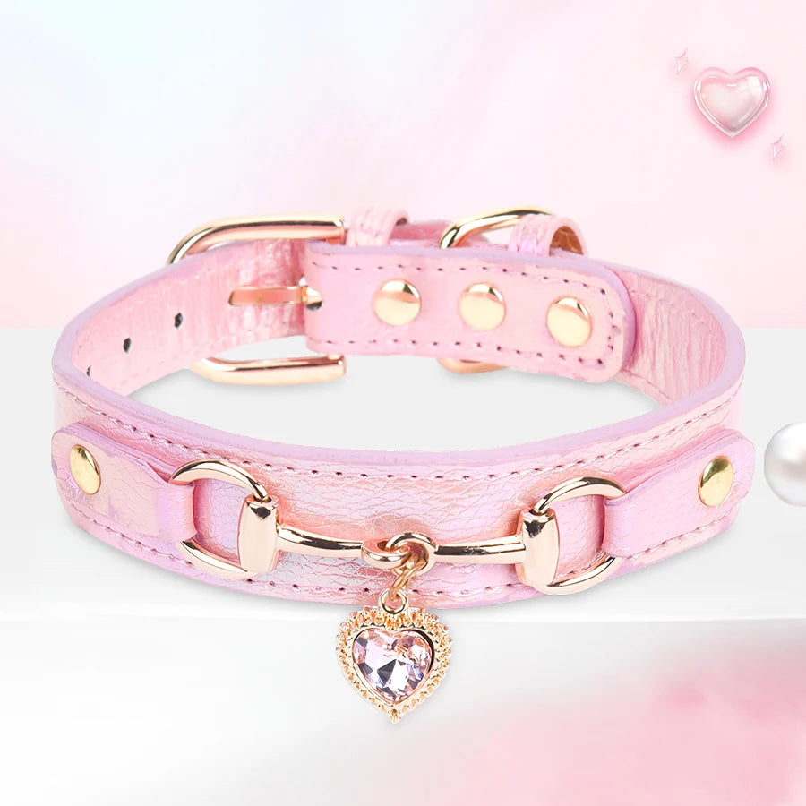 Beautiful PU pet cat&dog collar decorated with sparkling love