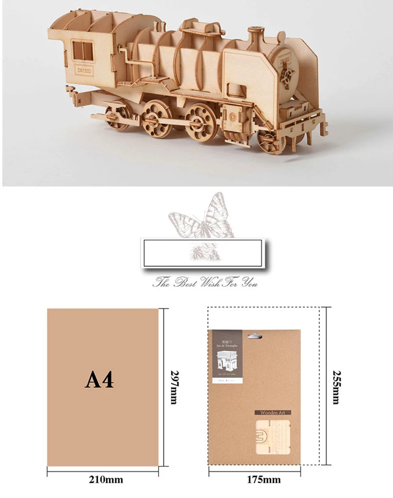 Train Model 3D Wooden Puzzle Toy Assembly Animal Model Building Kits for Children Adults Teen Birthday Gift Wooden Building Toys